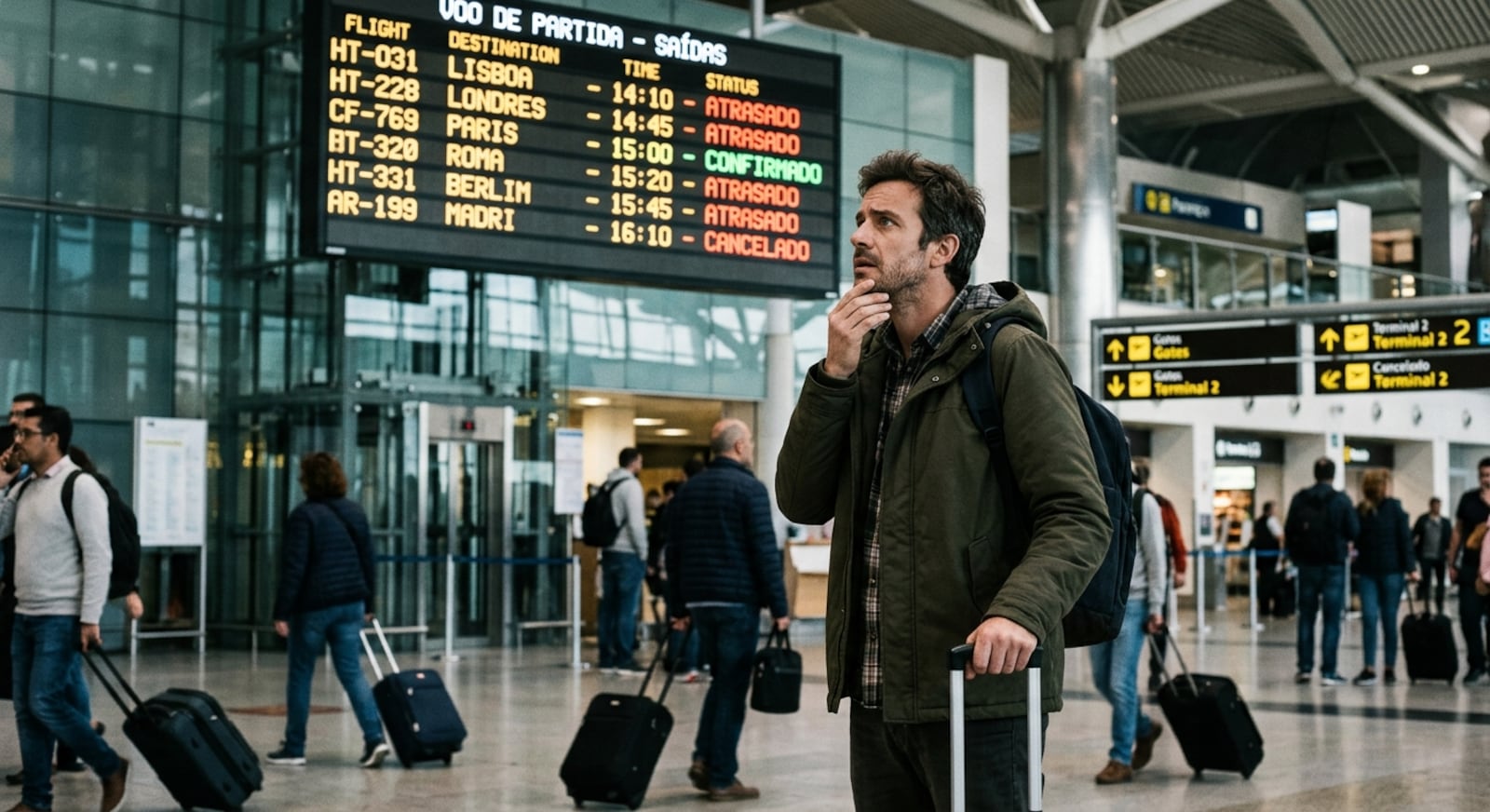 Guarulhos lidera em atrasos longos (60,6 mil) e o Galeão em cancelamentos (84,8 mil) Imagem gerada por IA/Gemini