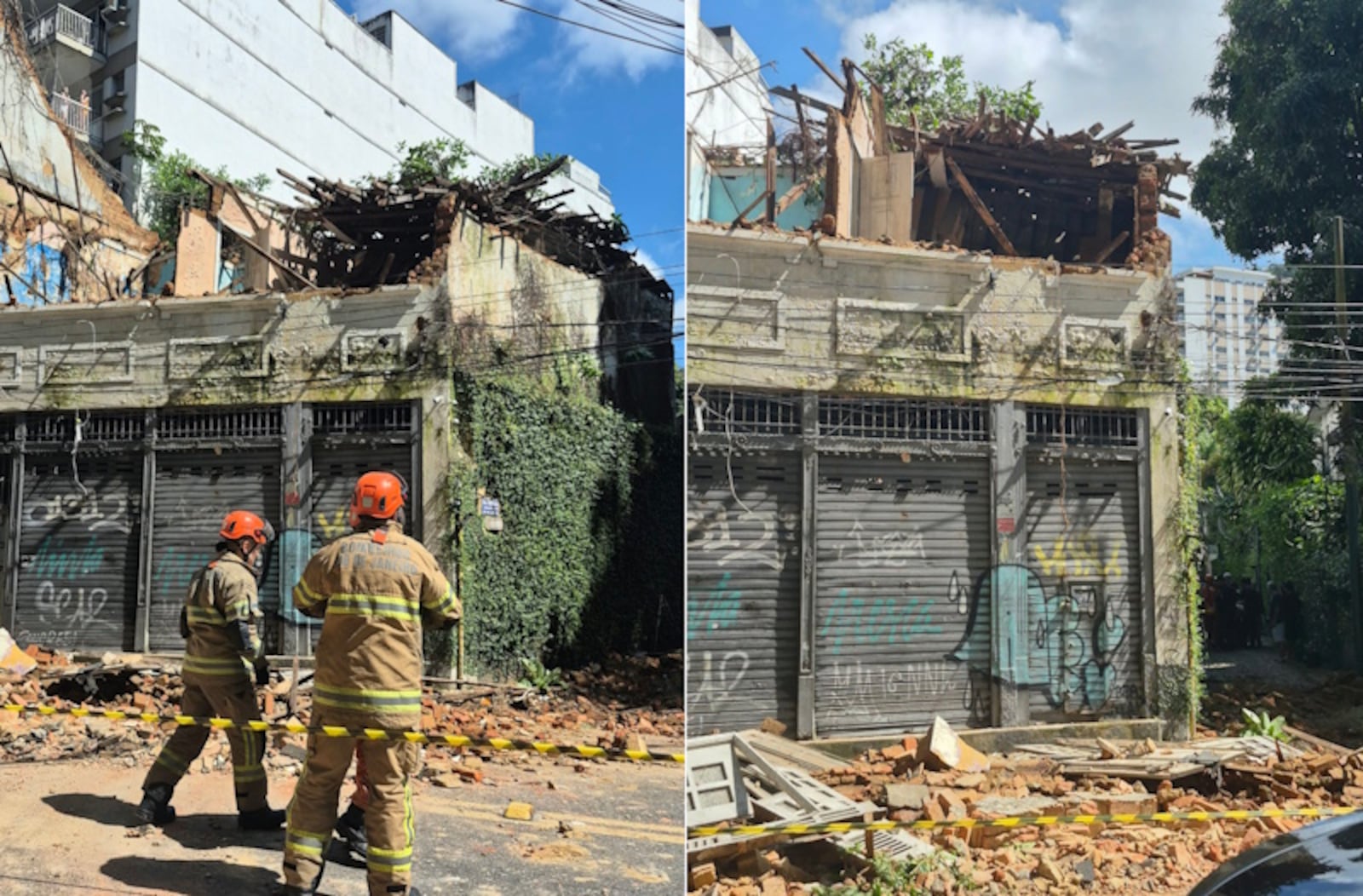 Bombeiros socorreram vítimas do desabamento de um casarão no Cosme Velho Divulgação/ Corpo de Bombeiros