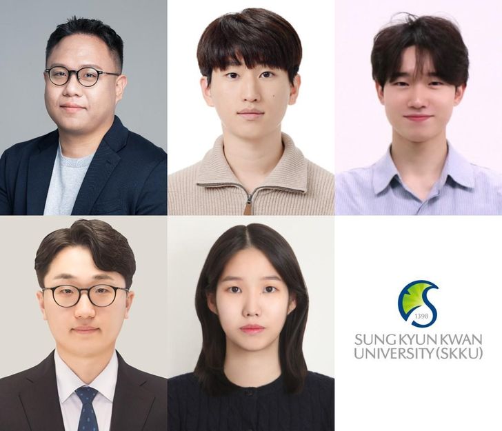 From left in the top row are Kim In-ki, a professor in Sungkyunkwan University’s Department of Biophysics, and Ph.D. candidates Cho Han-jun and Kim Young-jun. From left in the bottom row are professor Park Jong-chan and master’s student Yoon Na-hyun. Courtesy of Sungkyunkwan University