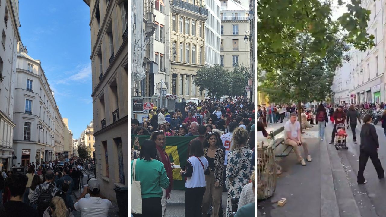 Eleitores fazem fila que dá volta no quarteirão para votar em Paris — Foto: Reprodução