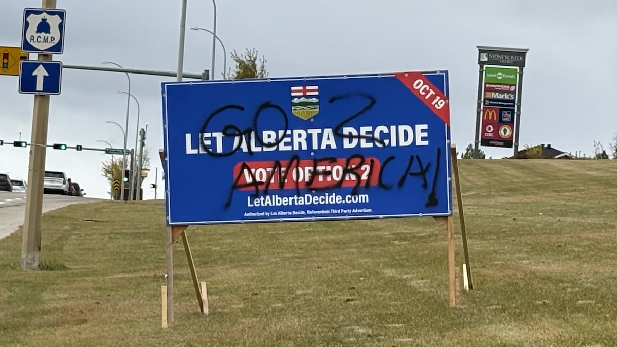 Referendum signs vandalized in Fort McMurray, suspects sought by RCMP