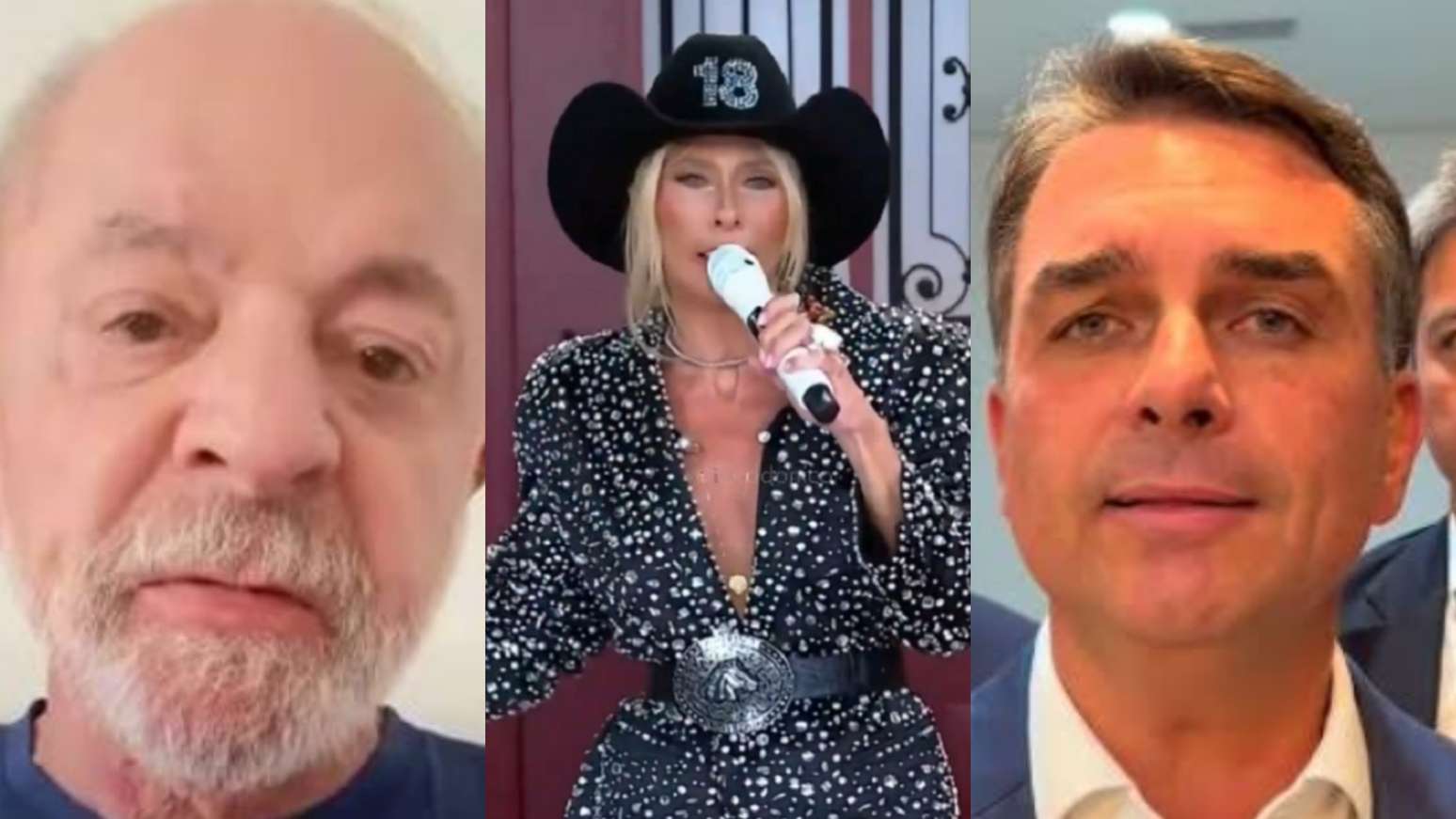 Lula, Adriane Galisteu e Fl&aacute;vio Bolsonaro (Reprodu&ccedil;&atilde;o/Record/Instagram)