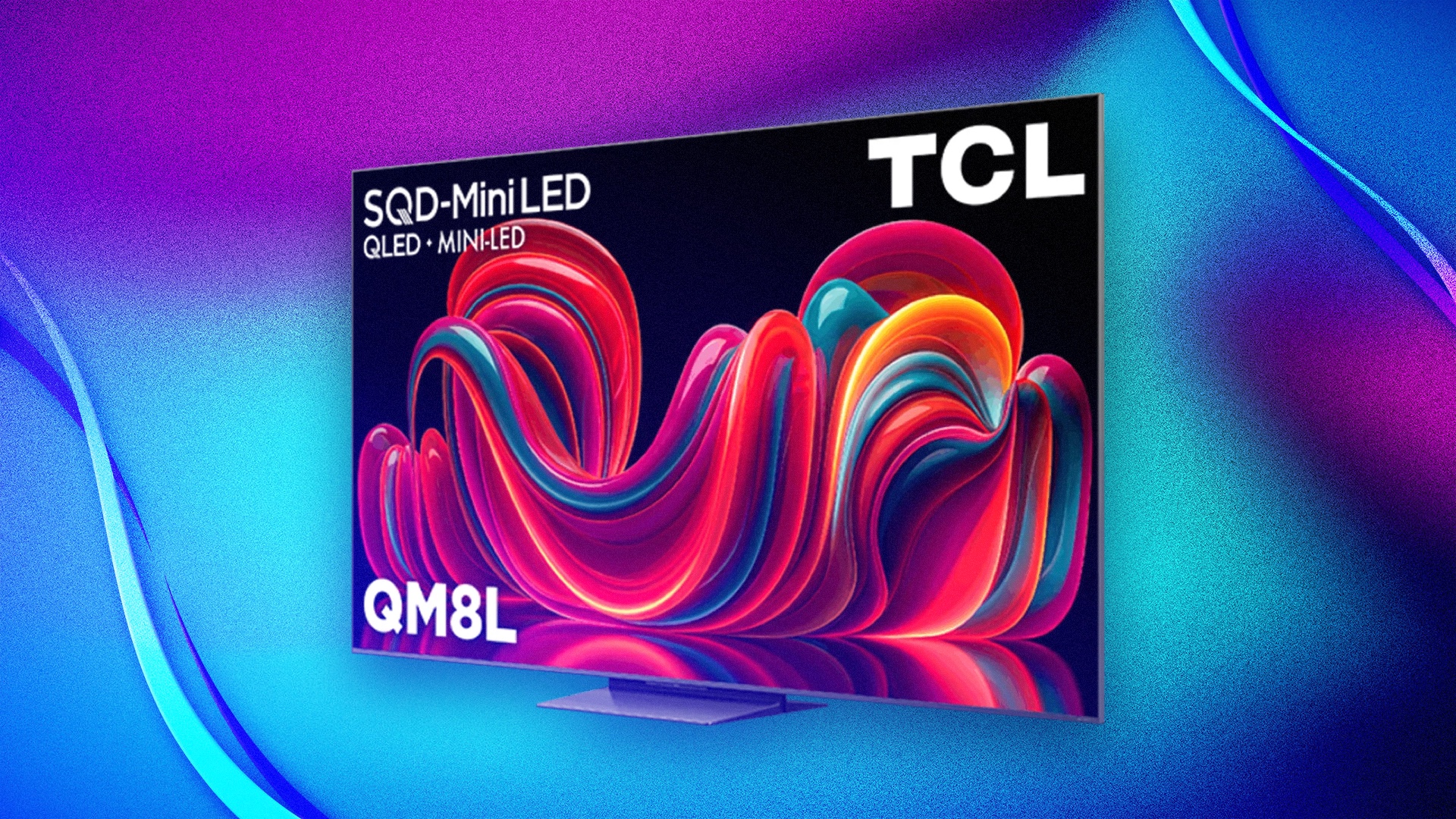 A TCL QM8L TV on a CNET background