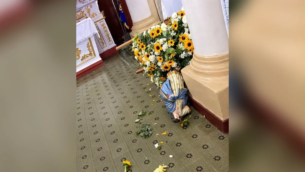 Homem dá "voadora" em imagem de santa dentro de igreja e é preso em MG