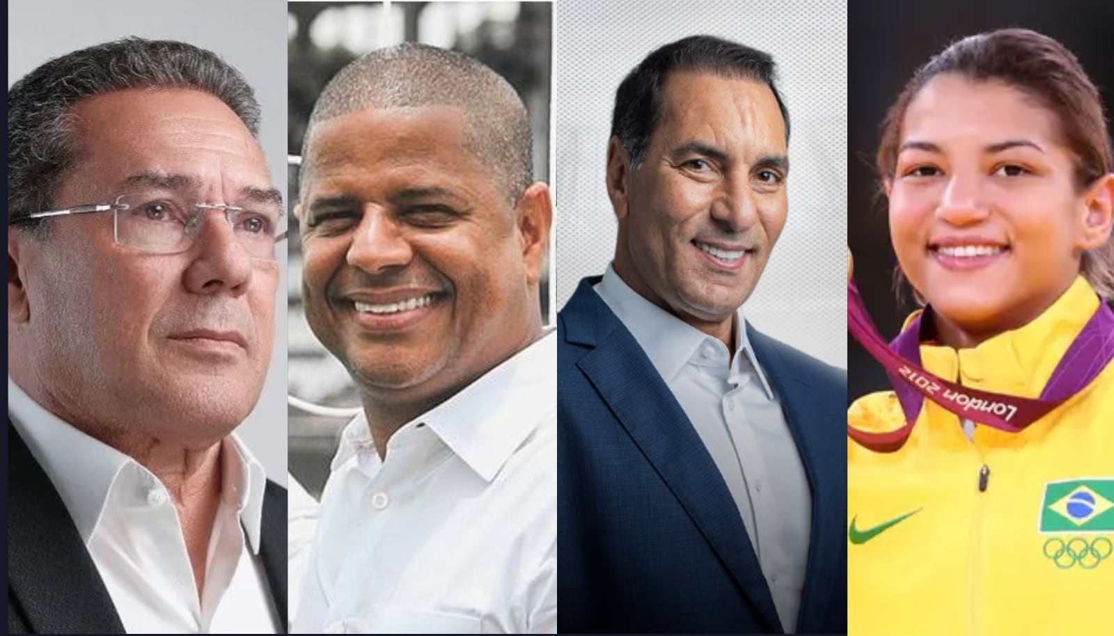 Vanderlei Luxemburgo, Marcelinho Carioca, Edmundo e Sarah Menezes Reprodução/Instagram/@luxaoficial/Reprodução/Facebook/Reprodução/Instagram/edmundosouza10/Divulgação/Comitê Olímpico Brasileiro- Montagem R7