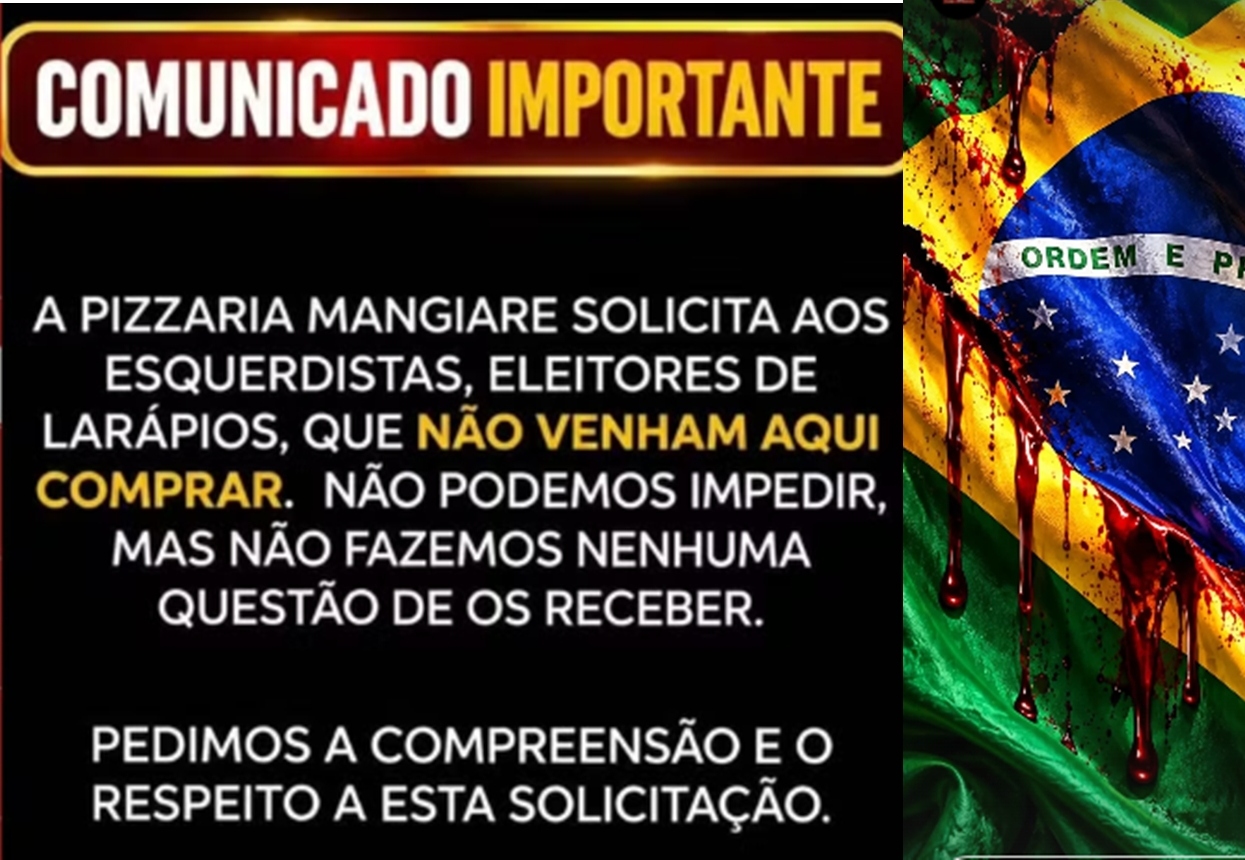 Pizzaria diz a “esquerdistas, eleitores de larápios” não comprarem no estabelecimento