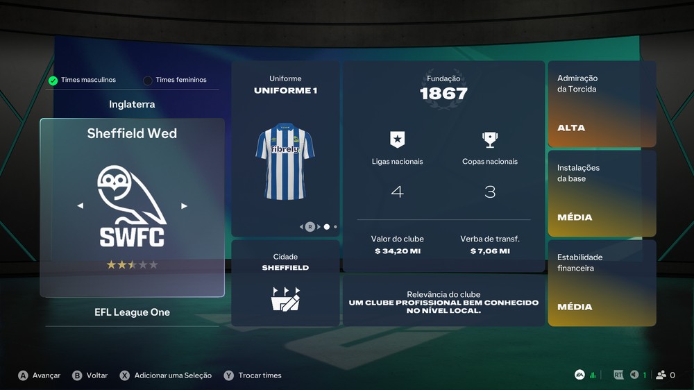 Sheffield Wednesday no EA FC 27 — Foto: Luccas Melo/TechTudo